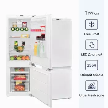 Холодильник DELVENTO VBW36400, встраиваемый, двухкамерный, класс А+, 256 л, белый