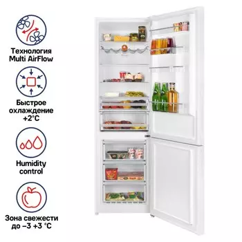 Холодильник MAUNFELD MFF200NFWE, двухкамерный, клас А +, 377 л, белый