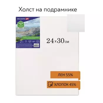 Холст грунтованный на подрамнике, 24 х 30 см, 45% хлопок, 55% лен, среднее зерно
