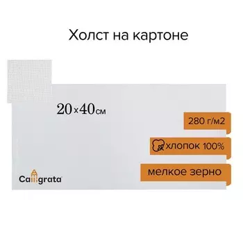 Холст на картоне Calligrata, хлопок 100%, 2040 см, 3 мм, акриловый грунт, мелкое зерно, 280 г/м