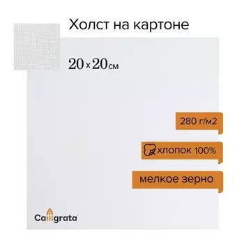 Холст на картоне Calligrata, хлопок 100%, 2020 см, 3 мм, акриловый грунт, мелкое зерно, 280 г/м