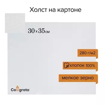 Холст на картоне Calligrata, хлопок 100%, 3035 см, 3 мм, акриловый грунт, мелкое зерно, 280 г/м
