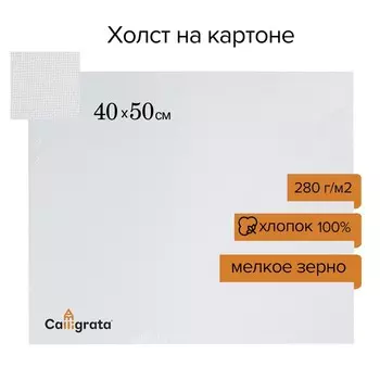Холст на картоне Calligrata, хлопок 100%, 4050 см, 3 мм, акриловый грунт, мелкое зерно, 280 г/м