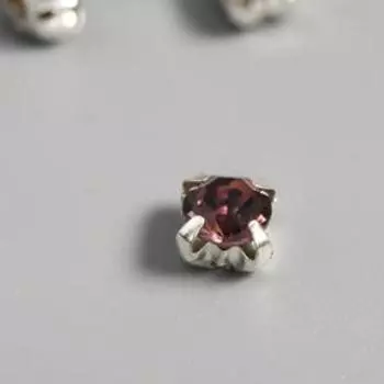 Хрустальные стразы в цапах "Астра" 6 мм, 40 шт/упак, серебро/светло-розовый