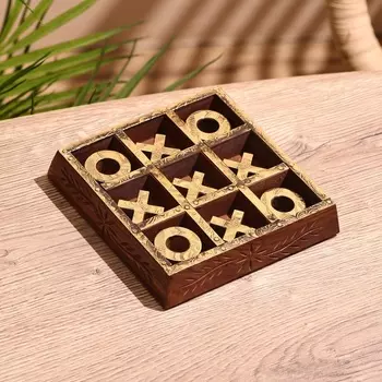 Игра настольная «Крестики-нолики», 1313 см, дерево шишам, латунь