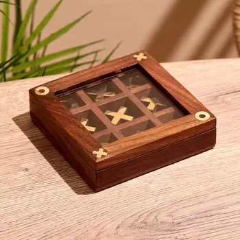 Игра настольная «Крестики-нолики», 1313 см, манговое дерево, латунь