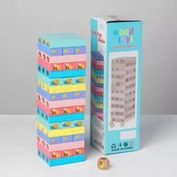 Игра настольная "Падающая башня, цветная с животными" 51шт, 28,5х8,5хх8 см