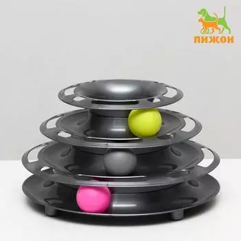Игровой комплекс "Пижон" для кошек с 3 шариками "Пирамида",15 x 24 x 13,2 см, серебристый