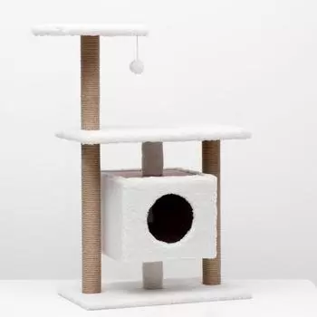 Игровой комплекс с домиком и горкой, 60х39х97 см, джут, ковролин, светло-бежевый