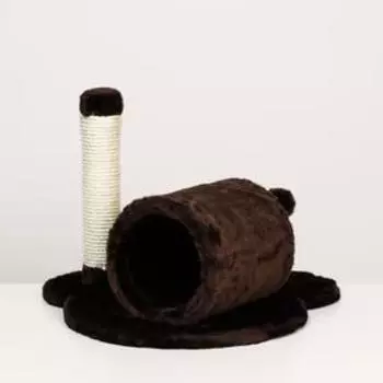 Игровой комплекс со столбиком-когтеточкой, трубой, игрушкой, 40 х 30 х 35 см, коричневый
