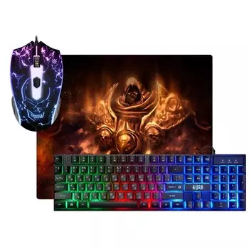 Игровой набор Defender Aura MKP-117 3 в 1, клавиатура+мышь+ковер, проводной, 2400 dpi