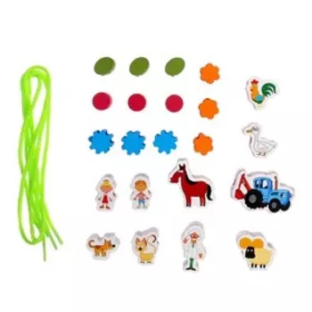 Игрушка деревянная шнуровка-бусы «Синий трактор»