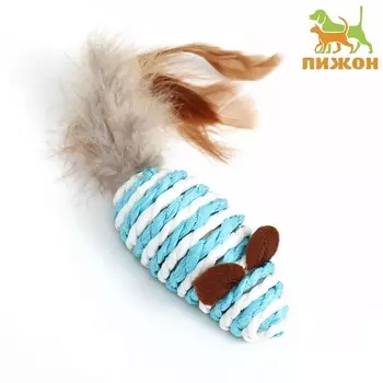 Игрушка для кошек "Мышь-погремушка", 7 см, бело-голубая