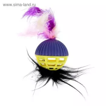 Игрушка для кошек "Погремушка с бубенчиком, пером и мехом" Зооник, микс