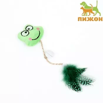 Игрушка для кошек с кошачьей мятой и перьями «Лягушонок», 10 см, с бубенчиком