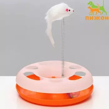 Игрушка для кошек "Загадочный круг" с дразнилкой и шариком, 24 х 24 х 7 см, оранжевая/белая