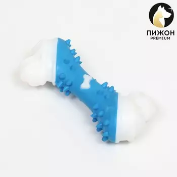 Игрушка двухслойная (твердый и мягкий пластик) "Кость", 12 см, голубая