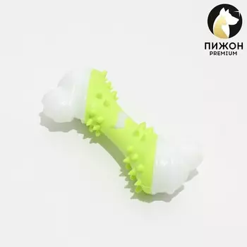 Игрушка двухслойная (твердый и мягкий пластик) "Кость", 12 см, зелёная
