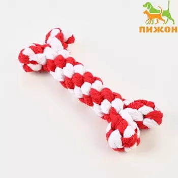 Игрушка канатная "Новогодняя кость", до 15 см, до 60 г, белая/красная