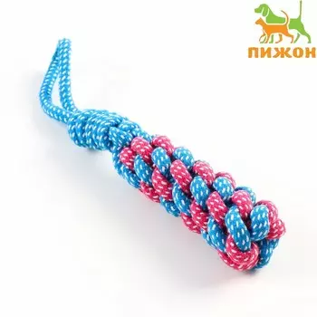 Игрушка канатная плетеная с ручкой, 120 г, до 31 см, синяя/розовая
