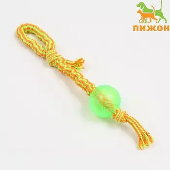 Игрушка канатная "Верёвка-пружинка" до 38 см, до 86 г, зелёный шар/красно-жёлтый канат