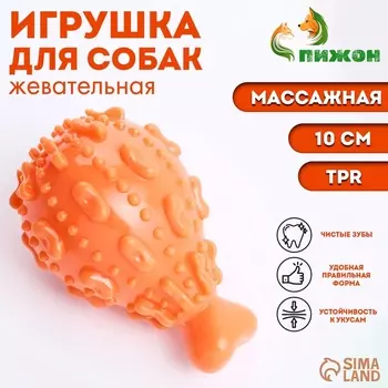 Игрушка массажная пищащая для собак «Окорок» 10 см, ТПР, оранжевая