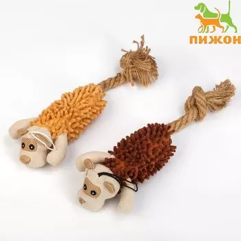 Игрушка мягкая для собак «Пёс» с пищалкой и канатом, 3911 см, коричневая
