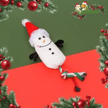 Игрушка мягкая для собак «Снеговик с канатом» с пищалкой, 3913 см