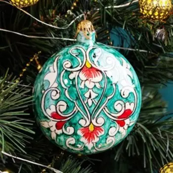 Игрушка ёлочная Риштанская керамика круглая, 10см, зеленая