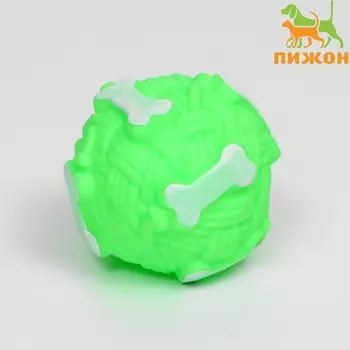 Игрушка пищащая «Клубок с косточками» для собак, 8 см, зелёная