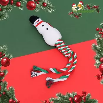 Игрушка для собак мягкая, пищащая «Снеговик» с канатом, 32 см