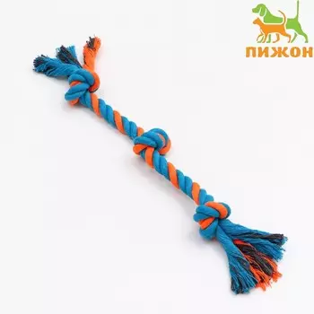Игрушка тренировочная канатная «3 узла», до 33 см, до 55 г, голубая/оранжевая
