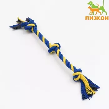 Игрушка тренировочная канатная "3 узла", до 33 см, до 55 г, синяя/жёлтая