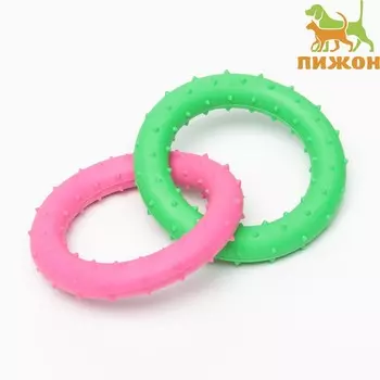 Игрушка жевательная суперпрочная «Два кольца», зелёная/розовая