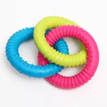 Игрушка жевательная «Всегда вместе!», TPR, 3 кольца по 8 см, сине/розово/жёлтая