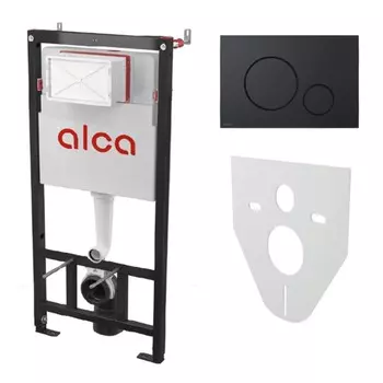 Инсталляция Alcadrain AM101/1120-4:1 RU для унитаза, с черной матовой клавишей смыва M678