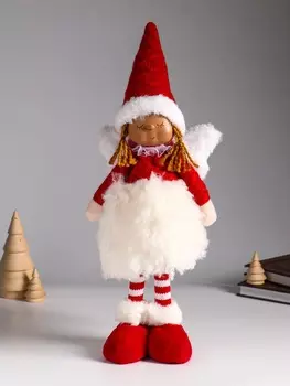 Интерьерная кукла текстильная «Ангелочек в меховой юбочке и красном колпаке», 15945 см