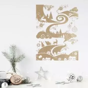 Наклейки новогодние, интерьерные с блестками «Пейзаж», 29.5 х 42 см