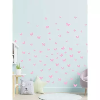 Интерьерные наклейки "Бабочки" 25х100 см розовый