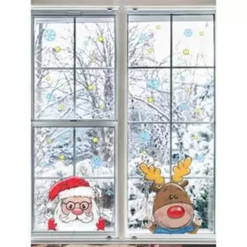 Интерьерные наклейки "Дед Мороз с оленем" 25х55 см голубой