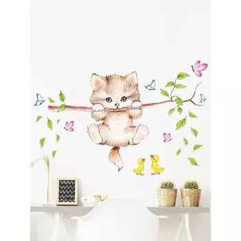 Интерьерные наклейки "Котик" 25х50 см зеленый