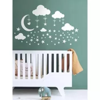 Интерьерные наклейки "Облака и звезды" 25х130 см белый