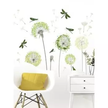 Интерьерные наклейки "Одуванчики" 38х130 см зеленый