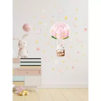 Интерьерные наклейки "Воздушный шар и цветок" 38х64 розовый