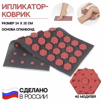 Ипликатор-коврик, основа спанбонд, 40 модулей, 14 32 см, цвет тёмно-серый/красный