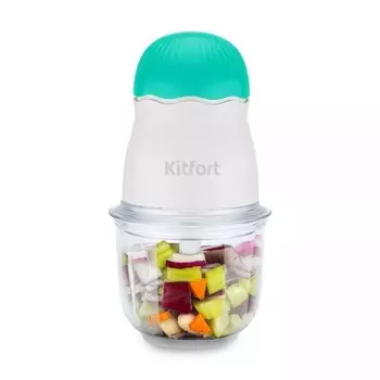 Измельчитель Kitfort КТ-3064-3, стекло, 150 Вт, 0.3 л, бело-бирюзовый