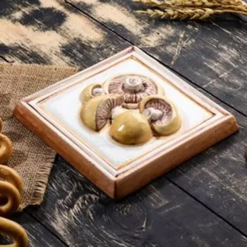 Изразец "Грибы-декор", ярославская майолика, 15х15 см