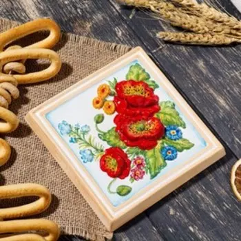Изразец "Маки-декор", ярославская майолика, 15х15 см