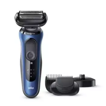 Электробритва Braun Series 6 60-B4500cs, сухое/влажное бритьё, 6 насадок, АКБ, чёрно-синяя