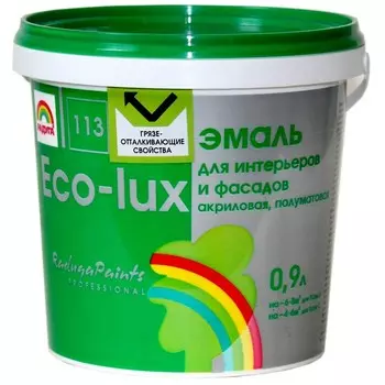 Эмаль акриловая для интерьеров и фасадов 113 "Эко-Люкс", база А 0,9 л